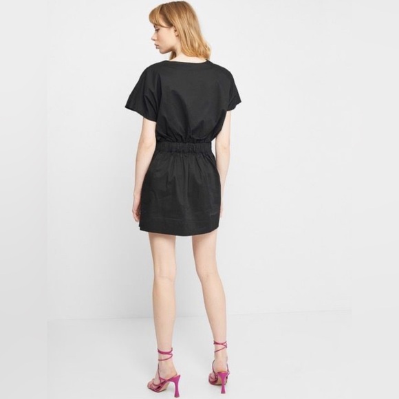 Zara Womens Black Minimalist V-Neck Poplin Sleeves Pleated Dress Size XS - Picture 16 of 16